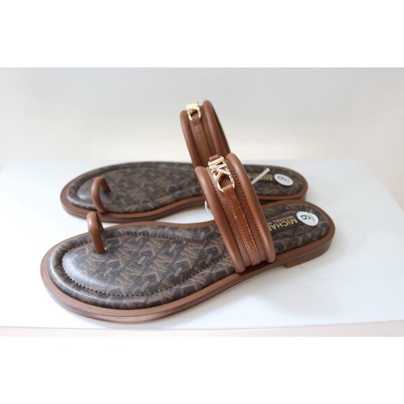 Michael Kors Veronica Flat Thong Sandals Double Strap MK Logo Brown Size 6 - Picture 4 of 9